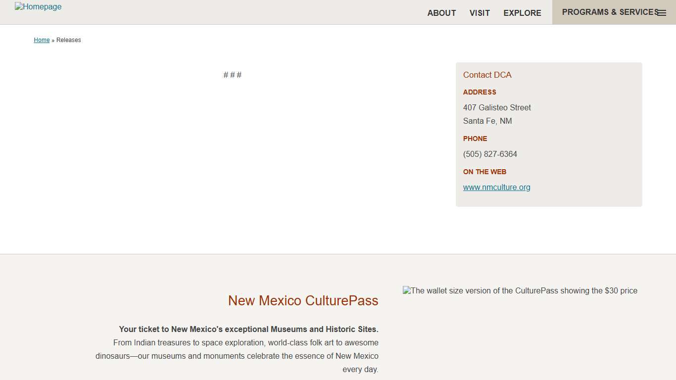 Releases | New Mexico Department of Cultural Affairs
